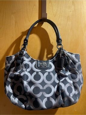 Coach Black & Gray Signature Canvas Madison Collection Monochrome Tote